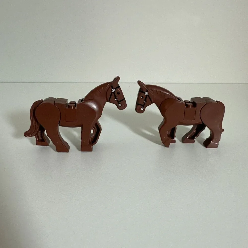 LEGO Brown Horse Minifigure w/ Movable Legs Black Bridle LOTR Western Farm Qty 2